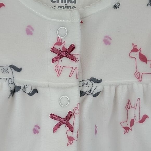 Carter's Girls 0-3M Soft Fleece White Unicorn One-Piece PJ Footie Winter Pajamas - Picture 3 of 7
